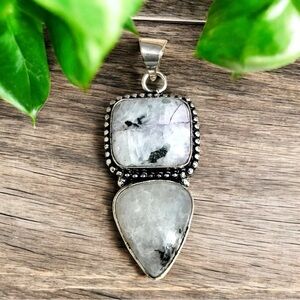 Handmade Rainbow Moonstone Sterling Silver Overlay Pendant 925